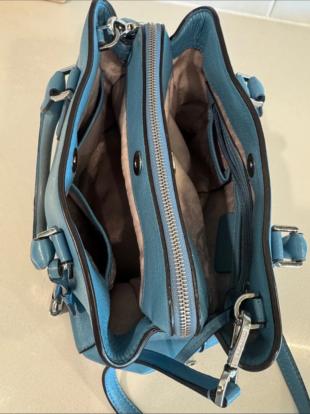 Michael Kors Blue Leather Purse with Removable Strap